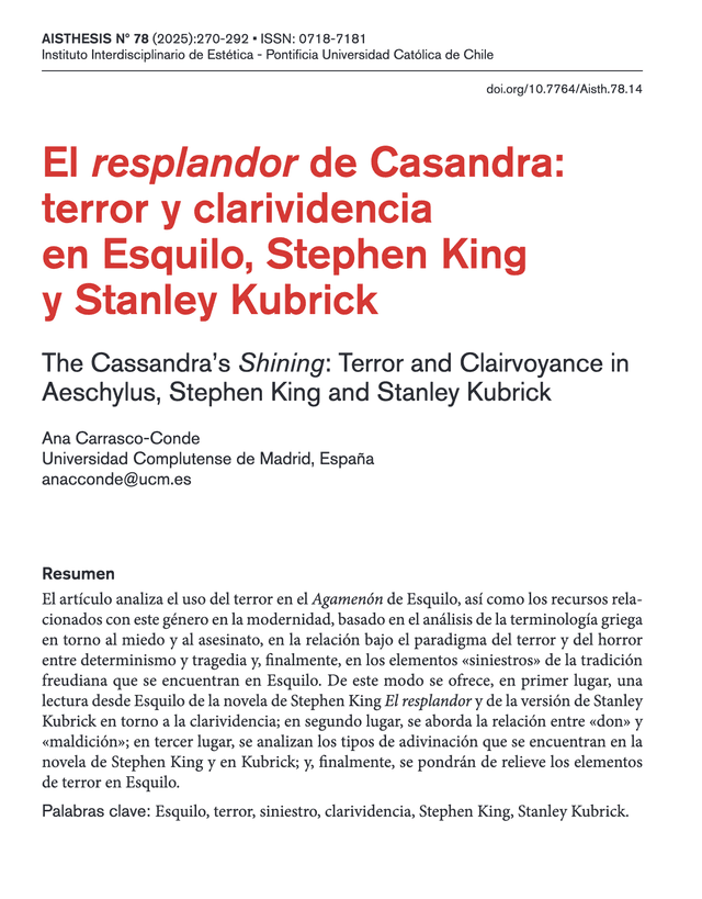 El resplandor de Casandra: terror y clarividencia en Esquilo, Stephen King y Stanley Kubrick